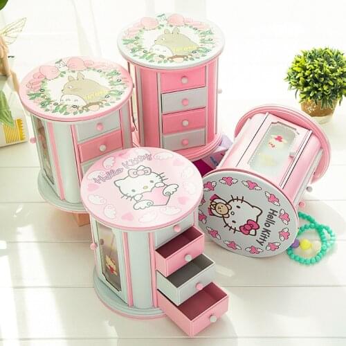Creative Round Storage Box Large Capacity Drawer Vanity Mirror Cute Jewelry Box Children Desktop Cartoon Music Box Music Box