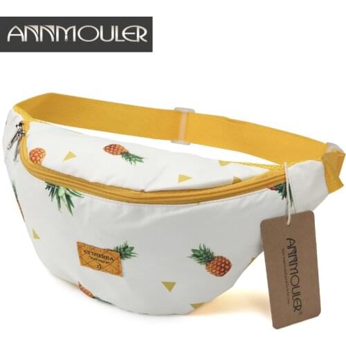 Annmouler Large Capacity Women Waist Packs Cotton Fabric Fanny Packs Pineapple Printed Chest Bag Zipper Phone Belt Bag Hip Bag