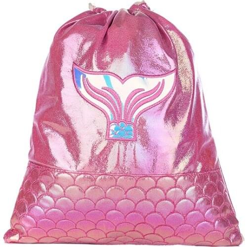 Children Birthday Party Favors Cartoon School Backpack Waterproof Laser PU Leather Fish Tail Embroidery Drawstring Bag