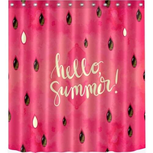 72'' Hello Summer And Watermelon Seed In Pink Bathroom Waterproof Fabric Shower Curtain Polyester 12 Hooks Bath Accessory Sets