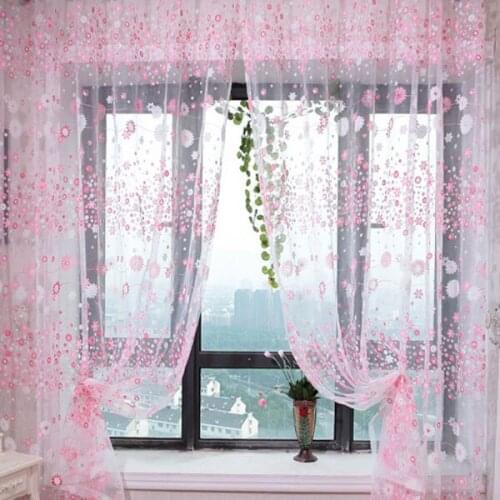 Floral Sheer Voile Window Curtain Grommet Panels for Bedroom & Living Room