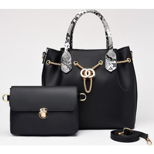 Weysfor 2021 Women Tote Bag 2 Pcs / Set Fashion PU Metal Chain Leather Ladies Handbag Serpentine Messenger Shoulder Bag Wallet