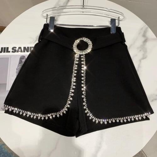 Cakucool Summer New Chic Diamonds Beading Shorts Skirts Chic Pearls Faux Two Piece Fashion Office Lady Shorts Plus Size