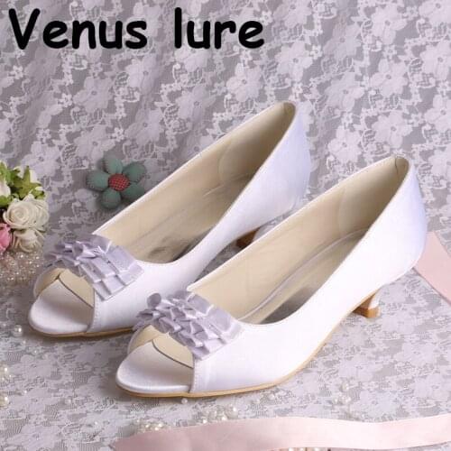 Custom Wedding Shoes Low Heel Peep Toe Ladies Autumn Pumps Size 41