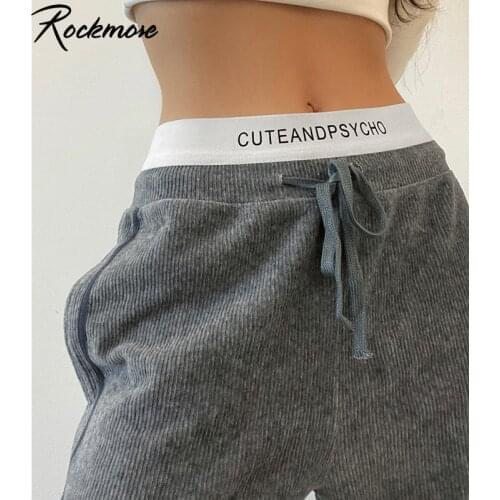 Rockmore Corduroy WomenS Sweatpants Joggers Grey Streetwear Pencil Pants Loose High Waisted Elastic Drawstring Trousers Female