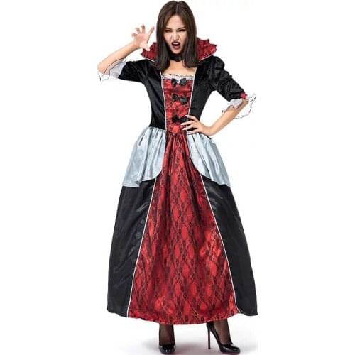 Adult Women Halloween Gothic Vampire Lord Versailles Noble Queen Costume Stand Collar Gown Robe Dress Cosplay Outfit For Ladies