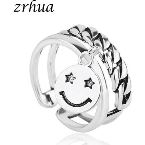 ZRHUA 925 Sterling Silver Stylish Ring Cute Smaile Shape Finger Anel for Women Endless Love Gift Anillos New Stylish Bague
