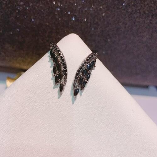 Fashion cubic zirconia black cz wing open ring for women