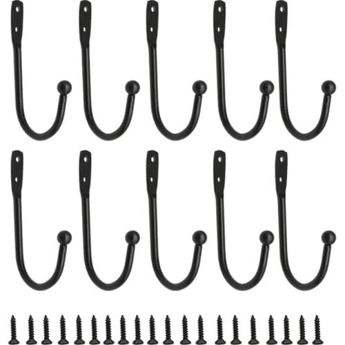 10 Pack Coat Hanger Wall Hooks with Screws Alloy Hanging Single Hook Bathroom Accessories Set Black Color Clothes Door Hooks