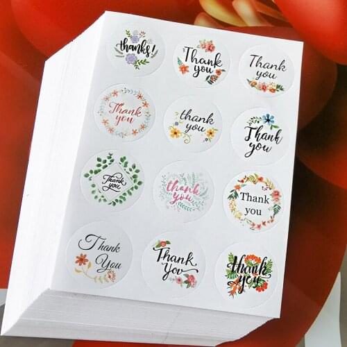 12pcs/sheet Thankyou Sealing Sticker Multifunctional Flower DIYCircle Paper Label Sticker Cards Envelope Seal Stationery