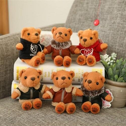13cm Cartoon Bear Pendant With Clothes Plush Toys Stuffed Soft Animals Pillow Doll Key Buckle Girls Kids Friends Birthday Gifts