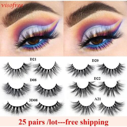 25Pairs/Lot Visofree Mink Lashes Natural False Eyelashes Fake Lashes Long Makeup 3D Mink Lashes Eyelash Extension Mink Eyelashes