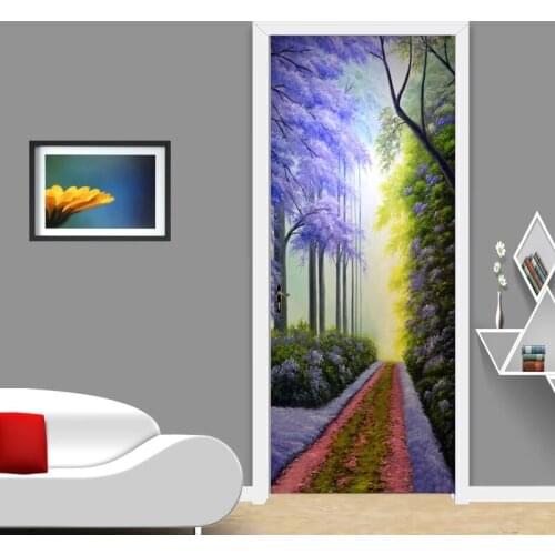 3D Wall Sticker Pvc Self-Adhesive Waterproof Door Decoration Living Room Bedoom Forest Path Door Sticker Vinyl Door Murals Decal