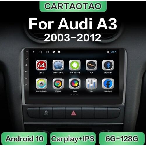 Android 10.0 car radio GPS navigation WiFi CarPlay multimedia player for Audi A3 8P 2003 2004 2005-2012 DSP RDS IPS NO DVD 2din