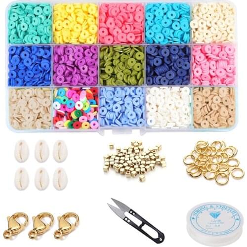 Polymer Clay Beads Chip Disk Loose Spacer Mixed Cowrie Shell Beads Pendant Beading DIY Jewelry Making Kit