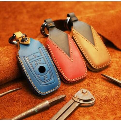 High Quality Handmade Genuine Leather Car Remote Key Fob Case Cover Key Holder With Keychain For BMW 1 2 3 5 7 Series F10 F20