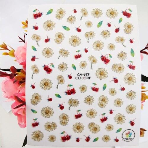 Daisy Flowers Nail Sticker Art 3D Sunflower Cherry Stickers for Nails Decoraciones Designer Foil Decals Manicure Accessories