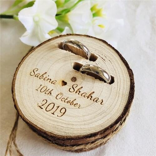 New Custom Wooden Ring Box Personalized Bride Groom Wedding Engagement Ring Bearer Box Rustic Wood Ring Holder Party Gift Supply