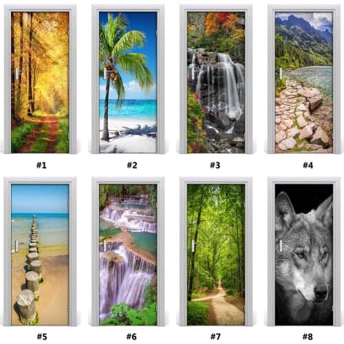 DIY Door Sticker Waterfall Landscape 3D Print Environmental Protection Sticker Self Adhesive Art Paper Bedroom Home Door Mural