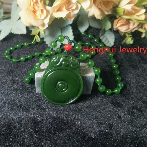 Chinese Green Jade Brave troops Safety buckleTransport Necklace Pendant Jewelry Fine Jewelry Lucky Charms Jade Necklace Pendant