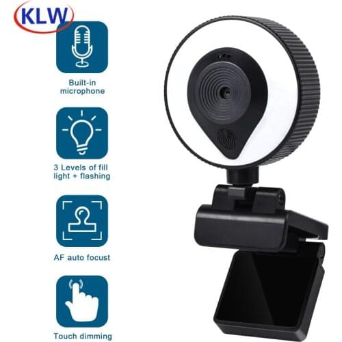 KLW W20 Fill Light Camera HD Built-in Microphone Auto Focus USB Computer Fill Light Network Beauty Live WebCamera