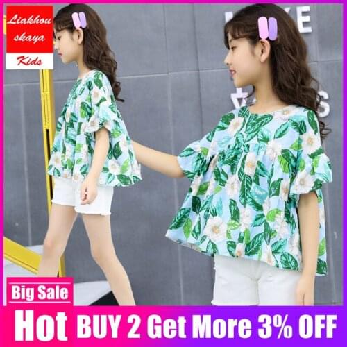 Girls Summer Clothing Set Cute Princess Tops + White Hole Jeans Shorts 2 Pcs Child Set Teenage Girls Clothes For Girls 12 Years