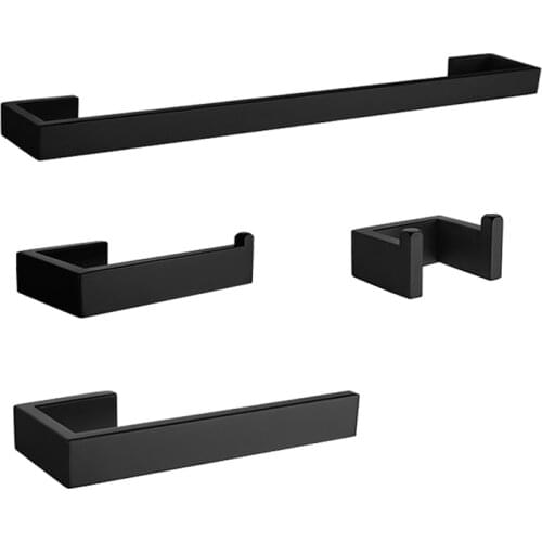 Matt Black Wall Mount Stainless Steel Clothes Hook Toilet Paper Holder Towel Bar Square Kitchen Hardware Bathroom Accessories