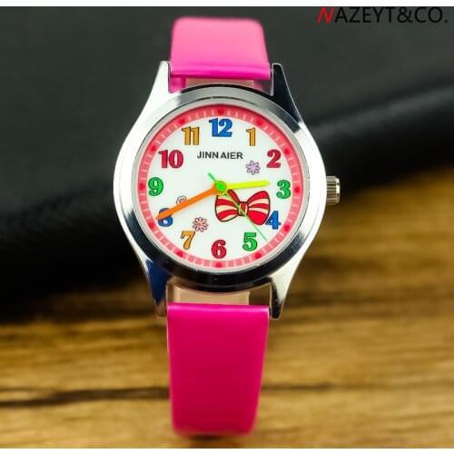 Lovely girl beauty bow-knot dial cartoon dress watch kids jelly watch little student rosette face PU leather birthday gift clock