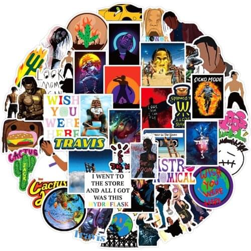 10/30/50pcs/pack Travis Scott Hip hop Pop Singer Stickers For Skateboard Helmet Bicycle Computer Notebook Car Childrens Toy