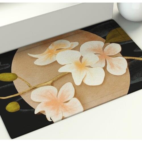 Plant Flower Illustration Floor Mat Moon Area Rugs Dorm Home Living Room Bed Bath Print Doormat Art Yoga Carpet Boho Decor