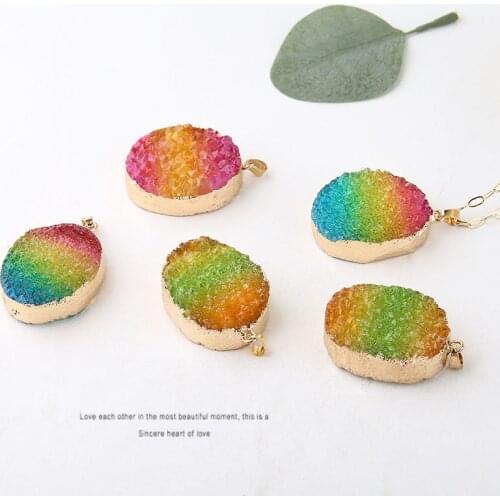 Natural crystal stone dyed ore crystal gradient rainbow-colored copper wrap pendant DIY accessories accessories material 1PCS