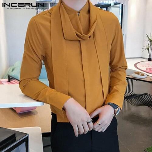 2021 Korean Style New Tie Blouse Men Fashion Casual Long-sleeved Autumn Trend Creative Personality Streamer Shirt S-5XL INCERUN
