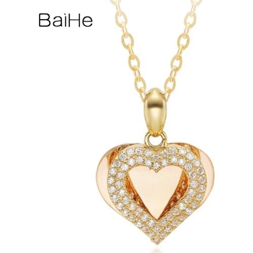 BAIHE Solid 18K Yellow Rose Gold 0.29ct H/SI Round Natural Diamond Women Wedding Fine Jewelry Beautiful heart-shaped Necklaces
