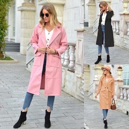 Coat Autumn Winter Women Buttons Pockets Long Sleeve Knee-length Coat Lapel Overcoat Womens winter parka
