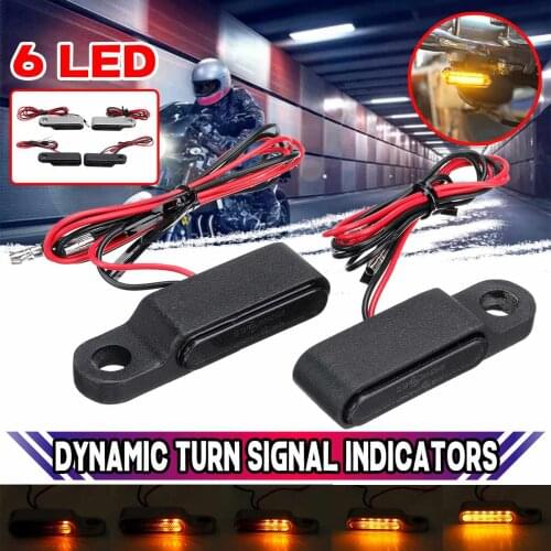 Pair Dynamic 6LED Motorcycle Indicators Light Unversal 12V Aluminum Alloy Turn Signal Lights Handlebar Amber Blinker Lamp