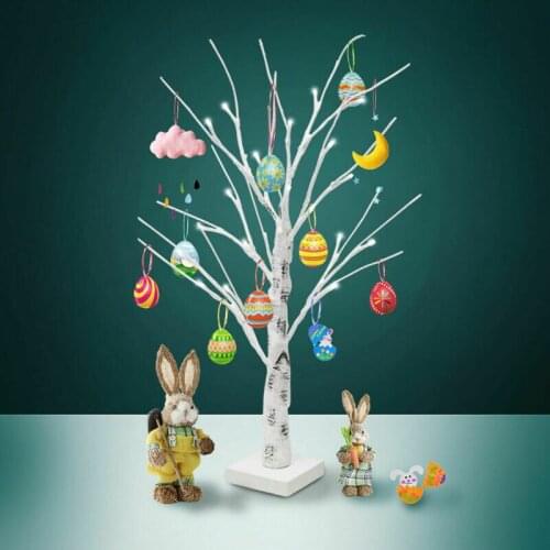 60cm High Easter Tree With 24 LED Lights White Light Up Mini Twig Tree Lamp Decorations for Hanging Easter Eggs Hang Ornaments