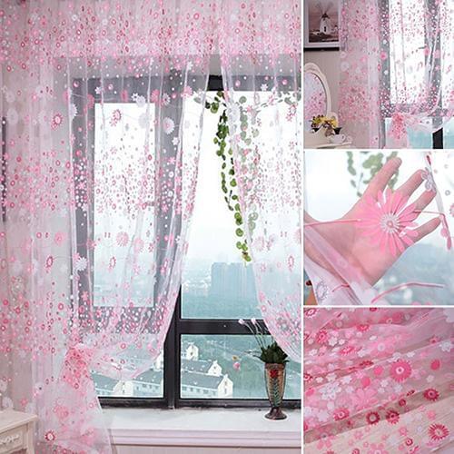 Pastoral Floral Voile Sheer Tulle Window Interior Curtain Valance Door Room Divider Drape Decoration Curtains