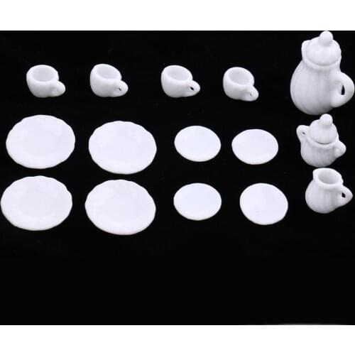 Prettyia 12th Miniature White 15pcs Porcelain Tea Coffee Set Dollhouse Decor