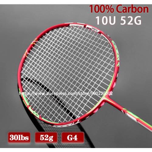 100% Carbon Fiber Strung Badminton Racket Lightest 10U 54g 22-30LBS G4 Professional Rackets With Bags String Racquet Sports