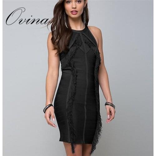 Sexy Night Party Dress Sleeveless Tassel Mini Bodycon Bandage Dress Women Dresses