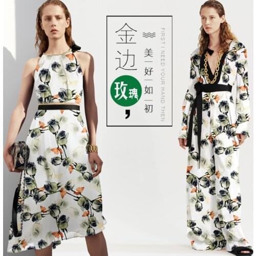 PRINTED SILK STRETCH SATIN 118cm width 19momme Pure Mulberry Silk Satin soft Fabric Women Dress New Style Rose 2018 FreeShipping