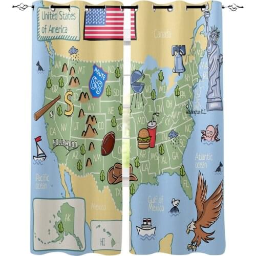 Usa Map Ocean Liberty Bathroom Indoor Decor Window Treatment Curtain Panels With Grommets Window Treatment Valances Window