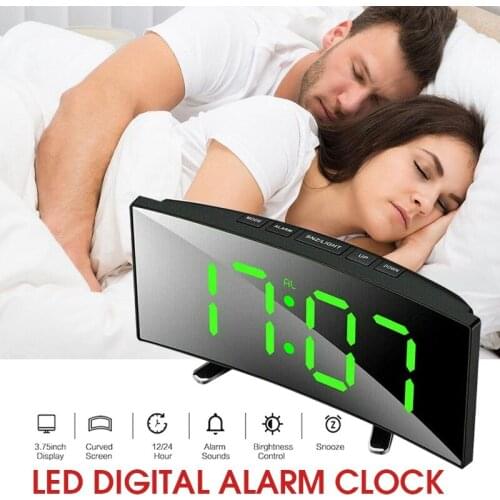 LED Digital Alarm Clock Mirror Display Temperature Table USB Clocks Curved Dimmable LED Screen Digital Clock Home Use