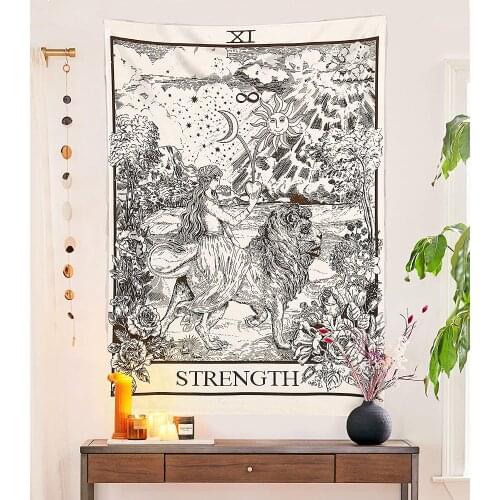Tarot Flag Tapestry - Strength - Bohemian Cotton Printed Hand Made Room Decor Wall Hanging