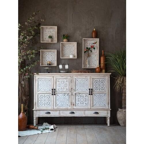Entrance Cabinet Solid Wood Vintage Engraving Distressed Sideboard Bed & Breakfast Living Room Bedroom Decoration Storage Locker