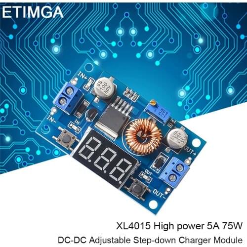 XL4015 High power 5A 75W DC-DC Adjustable Step-down Charger Module Step Down Buck Converter LED Driver with Red Voltmeter