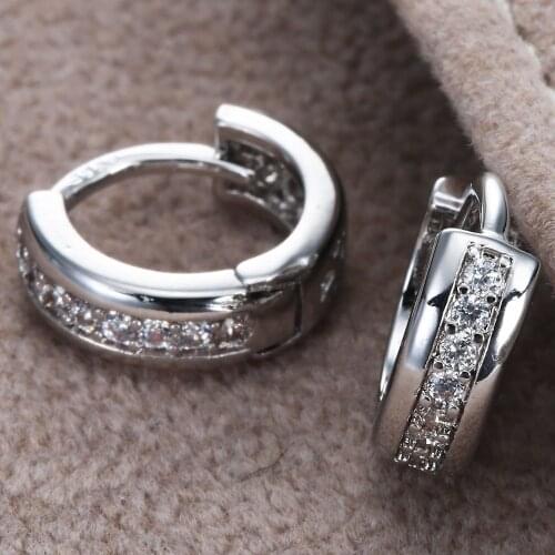 Fashion Women Jewelry White Zircon Smell Hoop Earrings for Wedding Engagement Party Set Gifts