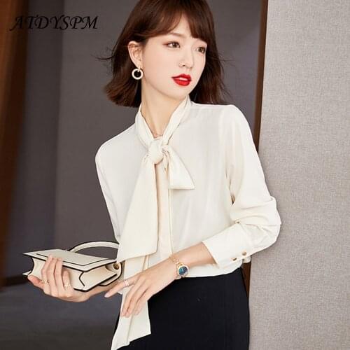 Brand Fashion Women Blouses Long Sleeve Chiffon Shirts Elegant Bow Lace Up Female Pullover Vintage Office OL Tops Womens