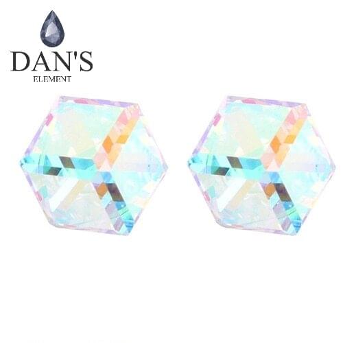 DANS ELEMENT Brand Real Austrian crystals AAAA Level Geometric Cube earrings for women Stud Earrings #SE5127