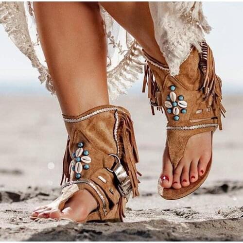 Womens Retro Sandals Gladiator Ladies Clip Toe Vintage Boots Casual Tassel Rome Fashion Summer Woman Shoes Female 2020 New